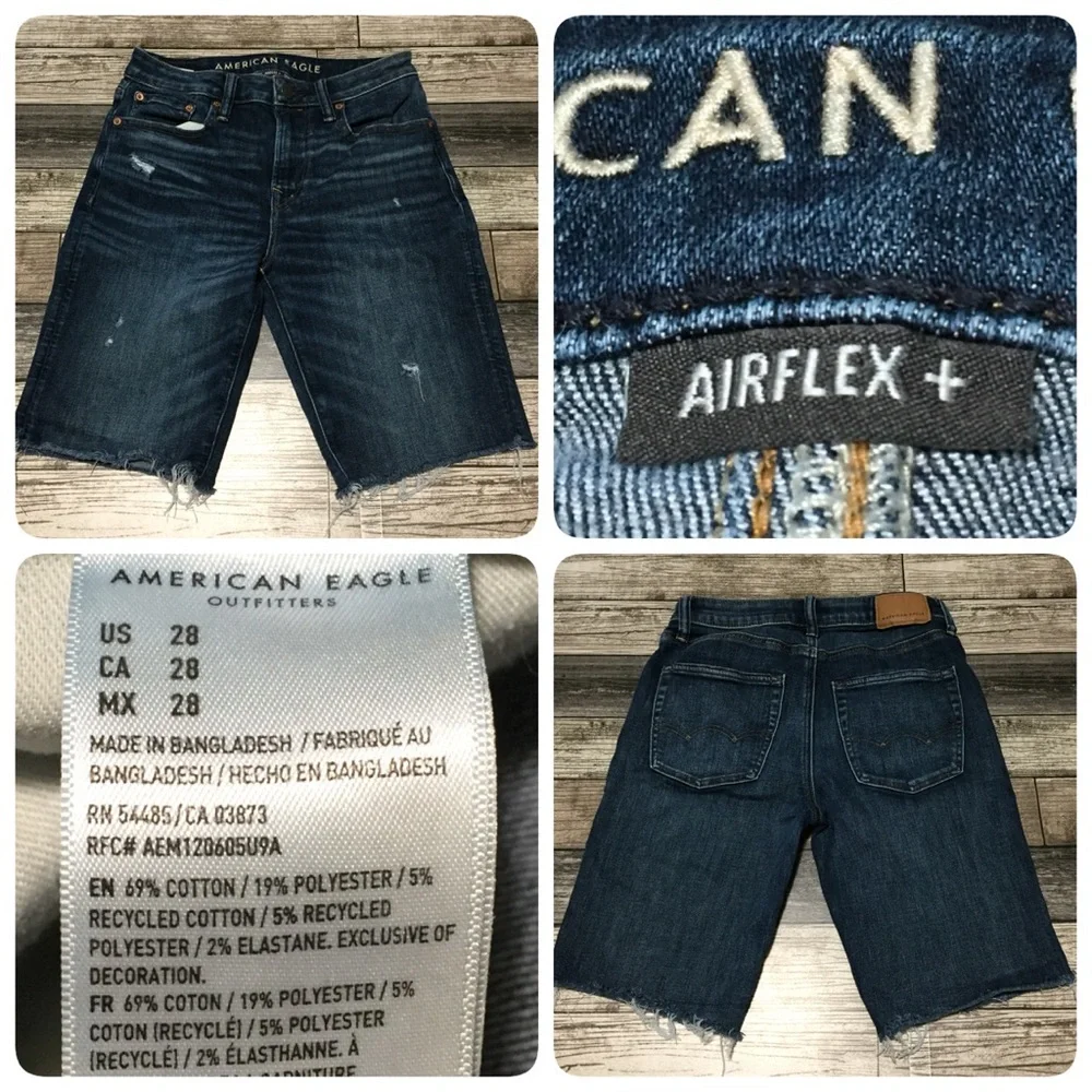 American Eagle Airflex Jean Shorts Men’s 28 Blue Denim (Inseam 9.5) Raw Hem